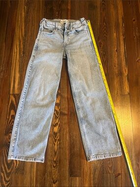 abercrombie kids high rise wide leg faded blue straight leg jeans